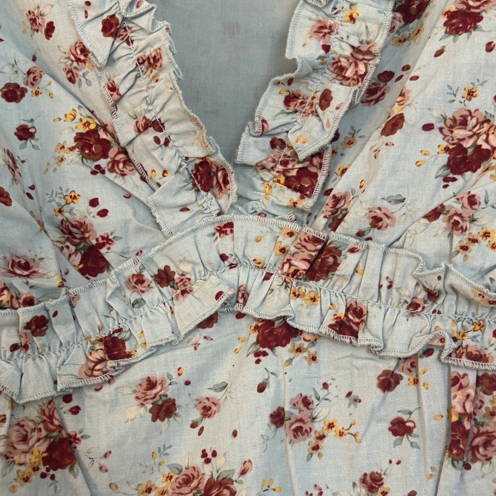 Hyacinth House Blue Blouse with Red Floral Print - Picture 3 of 4
